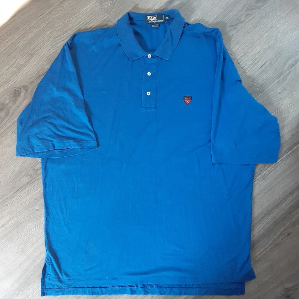Polo Ralph Lauren Mens XL Blue Fine Cotton Crest Logo Short Sleeve Polo Shirt